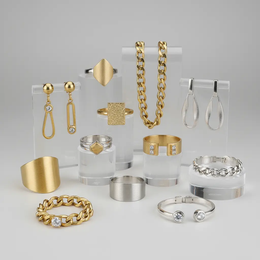 Stainless steel and 925 silver jewelry with zircon, pearl and enamel gemstones