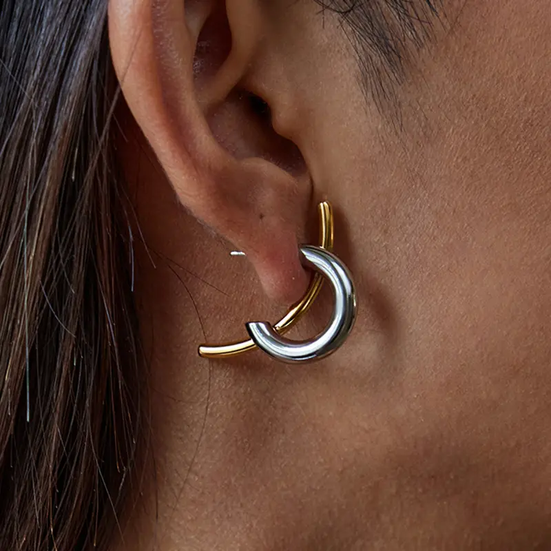 HonHo Jewelry two-tone hoop earrings – mixed color fashion earrings