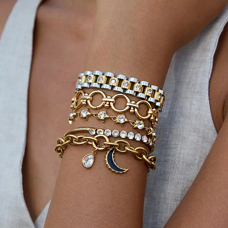 Gold and silver chain bracelets by HonHo Jewelry