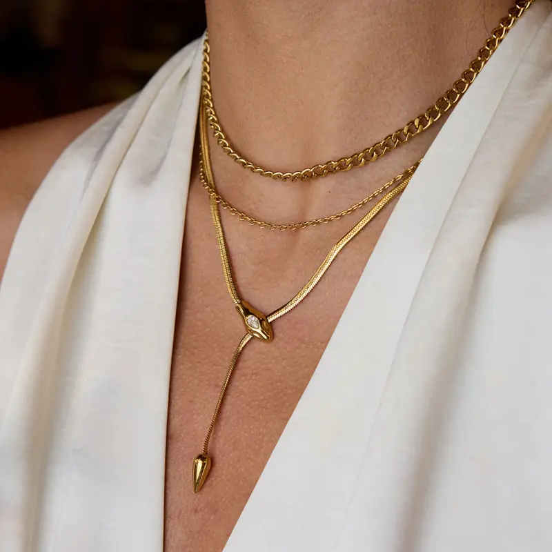 Layered gold chain necklaces by HonHo Jewelry