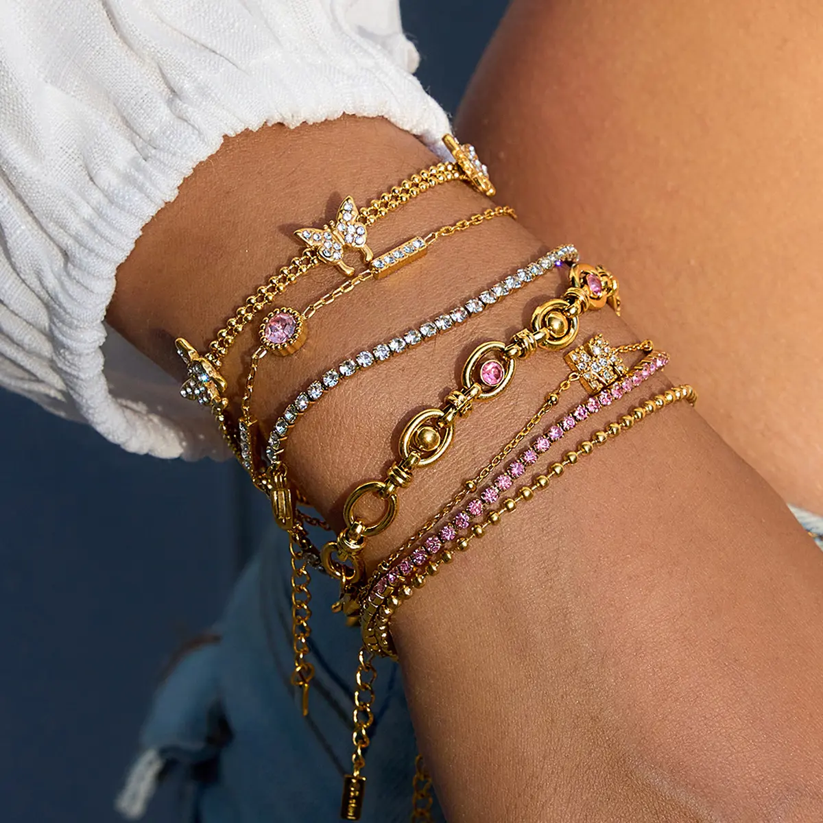 HonHo Jewelry bracelet stack with charms – waterproof gold jewelry collection